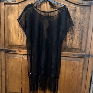 Sheer Black Fringe swim cover up